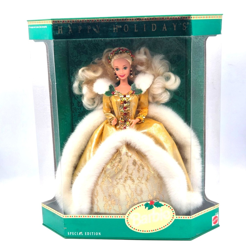 Vintage 1994 Happy Holidays Barbie Doll Golden Dress Mattel #12155 NRFB